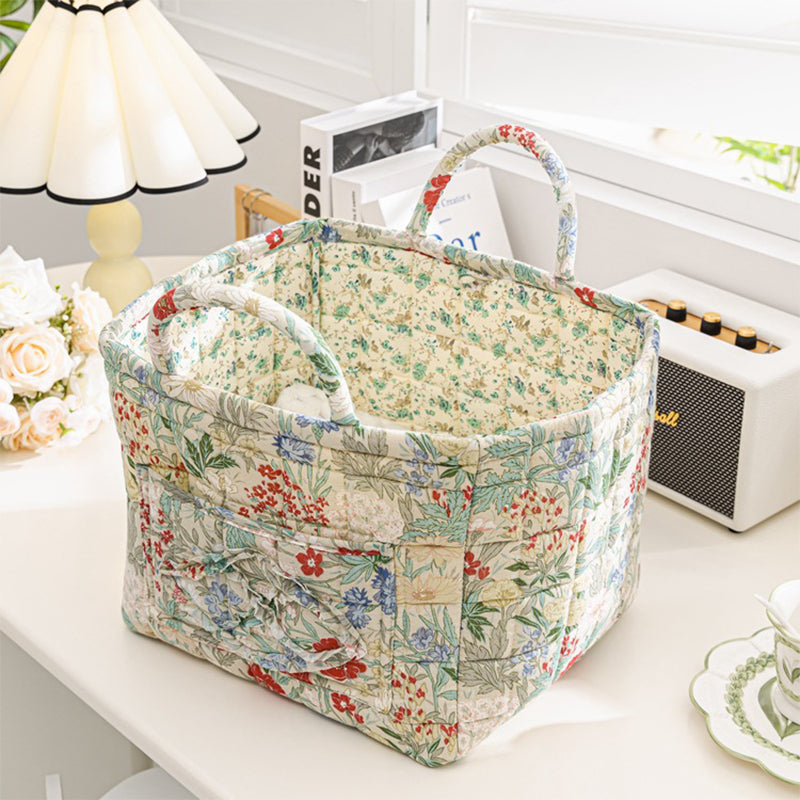 Portable Floral Fabric Storage Basket