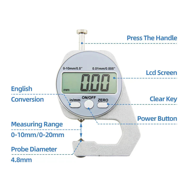 Digital Display Thickness Gauge Zinc Alloy Electronic LCD