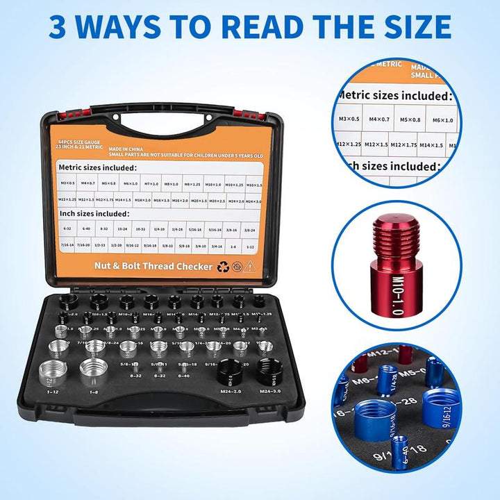 Nut &amp; Bolt Thread Checker Kit for Inspection of Fixed Bolts or Threaded Holes