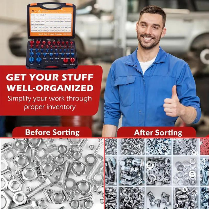 Nut &amp; Bolt Thread Checker Kit for Inspection of Fixed Bolts or Threaded Holes