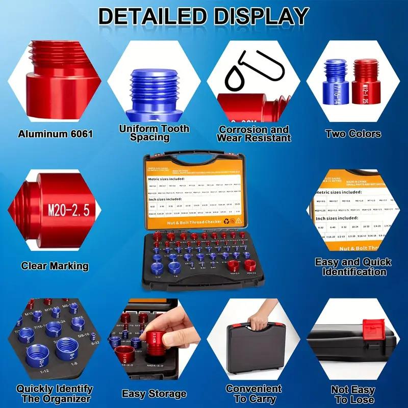 Nut &amp; Bolt Thread Checker Kit for Inspection of Fixed Bolts or Threaded Holes