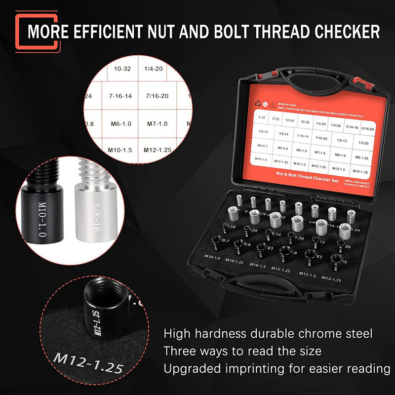 Nut &amp; Bolt Thread Checker Kit for Inspection of Fixed Bolts or Threaded Holes