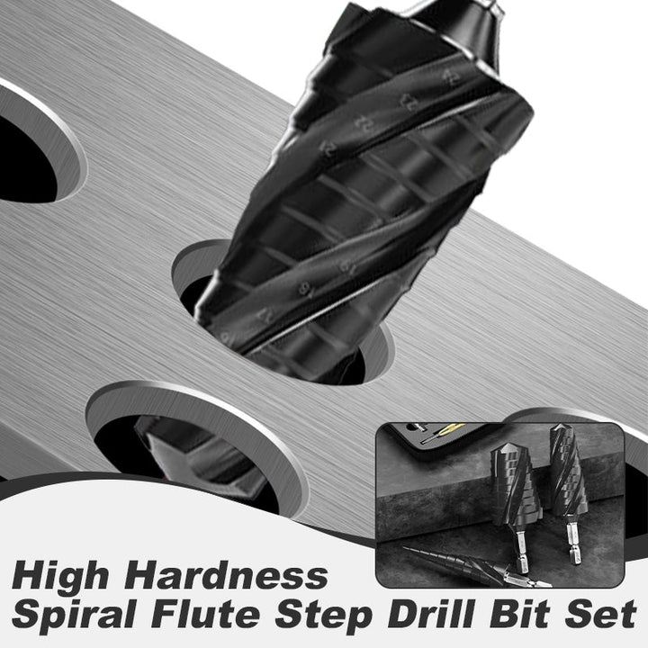 ✨High Hardness Spiral Flute Step Drill Bit Set