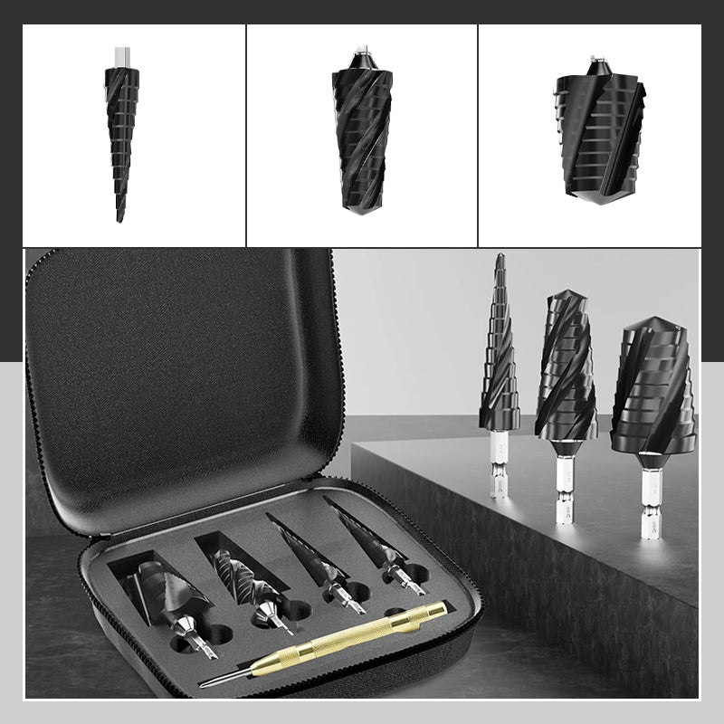✨High Hardness Spiral Flute Step Drill Bit Set