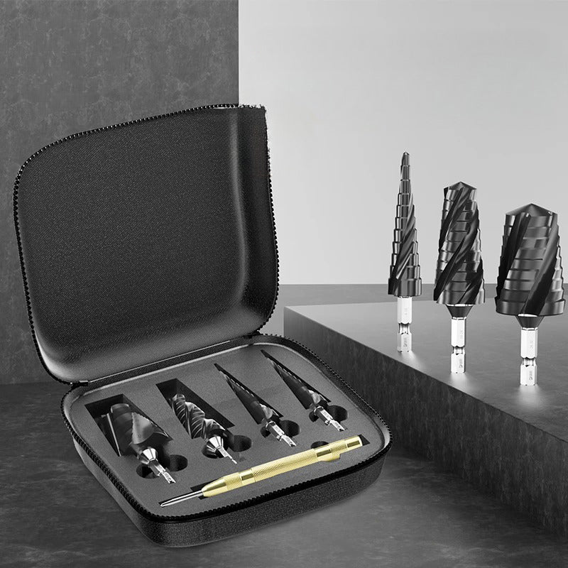 ✨High Hardness Spiral Flute Step Drill Bit Set