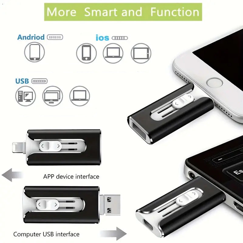 ⚡4 in1 Flash Drive for iPhone/iPad/Android/PC⚡ MFi Certified Lightning + 8 Pin + USB 3.0