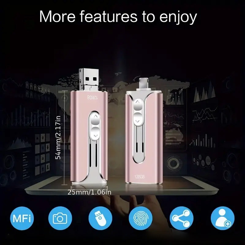 ⚡4 in1 Flash Drive for iPhone/iPad/Android/PC⚡ MFi Certified Lightning + 8 Pin + USB 3.0