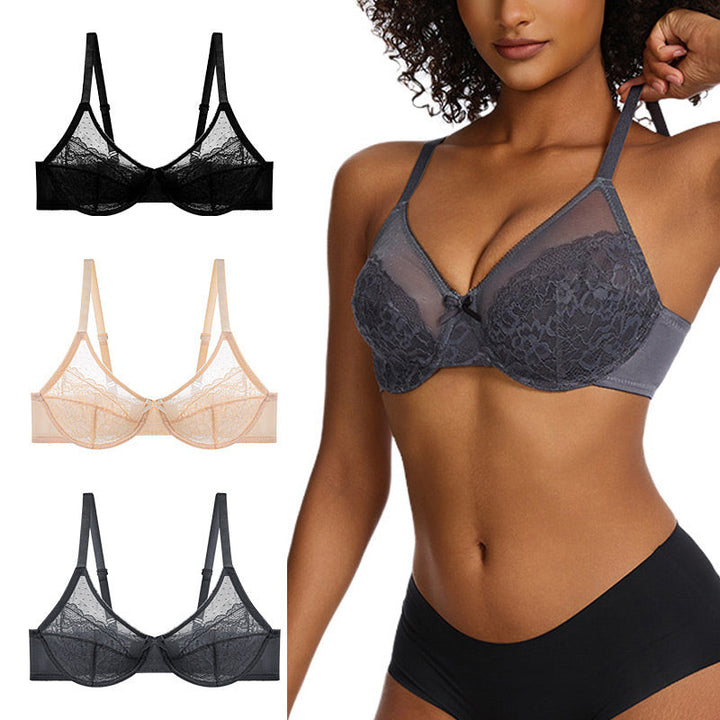 Lacsper Daisy minimizer Bra Floral Lace Unlined Comfort Non-Padded Full Coverage Plus Size Underwire with Supportive Under Band Comfortable Fit