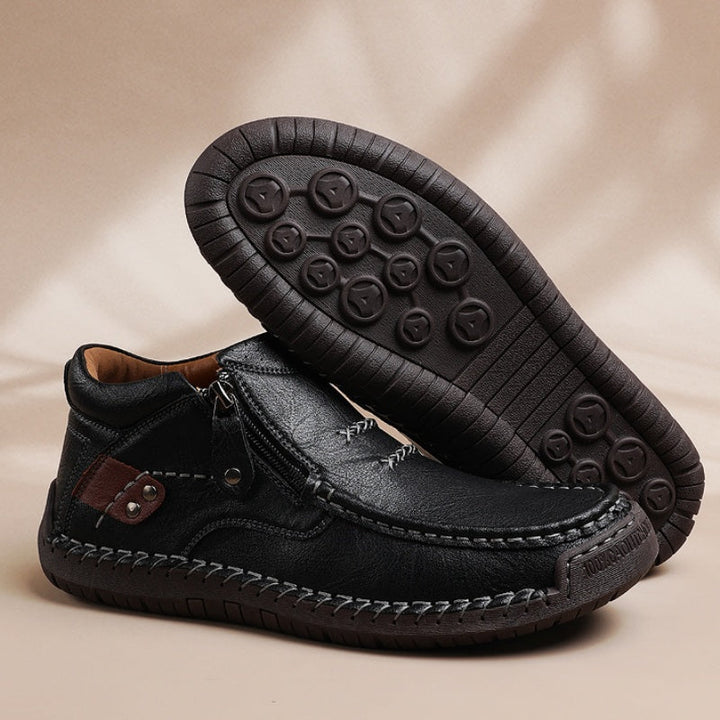 ⏰Limited Time Sale 50% OFF-Men’s Handmade Premium Leather Slip-On Driving Boots – Wide Toe, Arch Support, Waterproof, Pressure Relief, Non-Slip Sole for Casual, Travel &amp; Outdoor