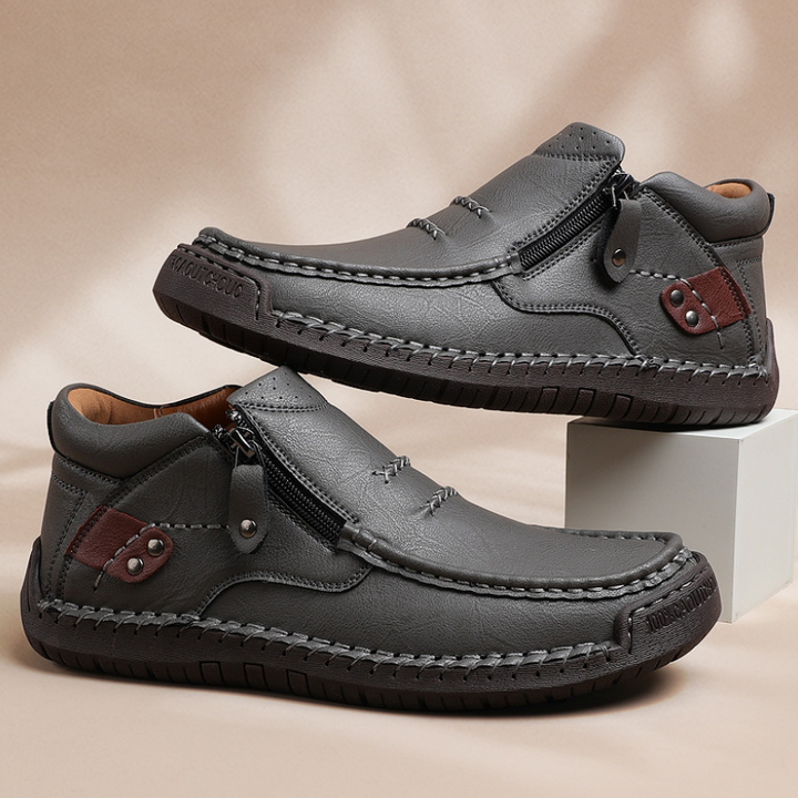 ⏰Limited Time Sale 50% OFF-Men’s Handmade Premium Leather Slip-On Driving Boots – Wide Toe, Arch Support, Waterproof, Pressure Relief, Non-Slip Sole for Casual, Travel &amp; Outdoor