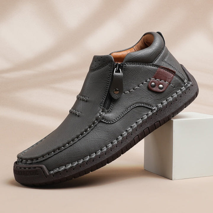 ⏰Limited Time Sale 50% OFF-Men’s Handmade Premium Leather Slip-On Driving Boots – Wide Toe, Arch Support, Waterproof, Pressure Relief, Non-Slip Sole for Casual, Travel &amp; Outdoor