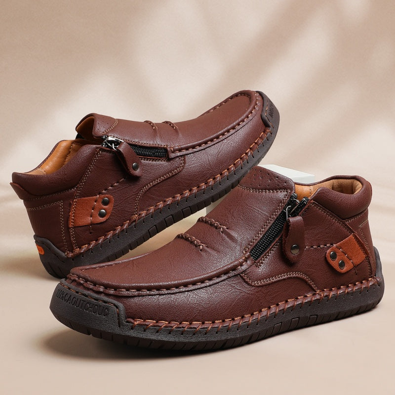 ⏰Limited Time Sale 50% OFF-Men’s Handmade Premium Leather Slip-On Driving Boots – Wide Toe, Arch Support, Waterproof, Pressure Relief, Non-Slip Sole for Casual, Travel &amp; Outdoor
