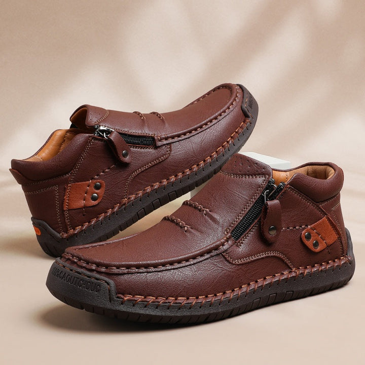 ⏰Limited Time Sale 50% OFF-Men’s Handmade Premium Leather Slip-On Driving Boots – Wide Toe, Arch Support, Waterproof, Pressure Relief, Non-Slip Sole for Casual, Travel &amp; Outdoor