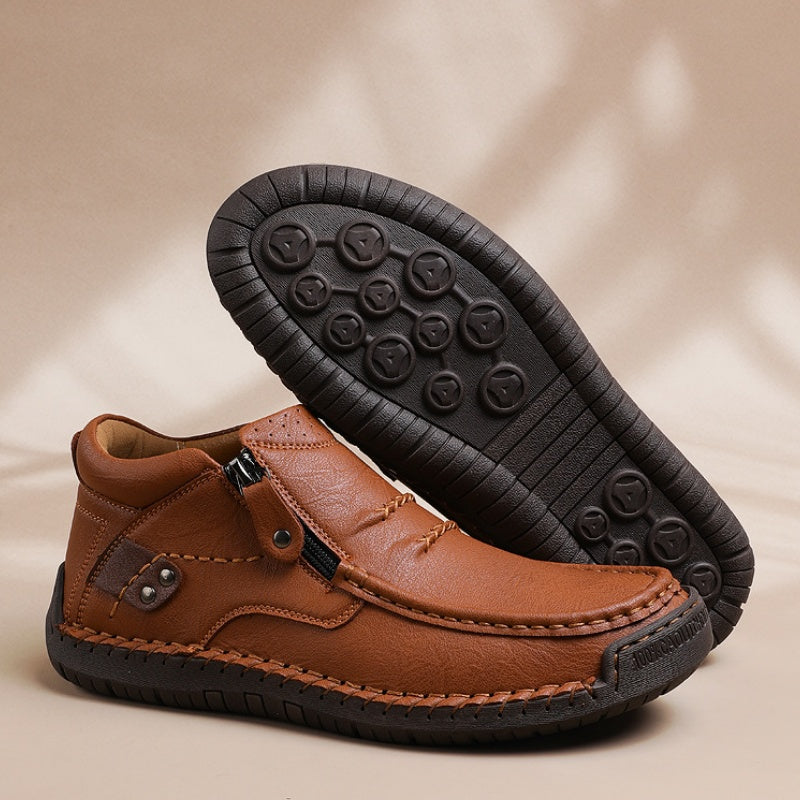 ⏰Limited Time Sale 50% OFF-Men’s Handmade Premium Leather Slip-On Driving Boots – Wide Toe, Arch Support, Waterproof, Pressure Relief, Non-Slip Sole for Casual, Travel &amp; Outdoor