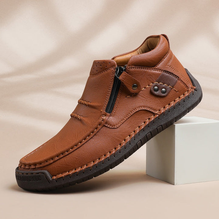 ⏰Limited Time Sale 50% OFF-Men’s Handmade Premium Leather Slip-On Driving Boots – Wide Toe, Arch Support, Waterproof, Pressure Relief, Non-Slip Sole for Casual, Travel &amp; Outdoor