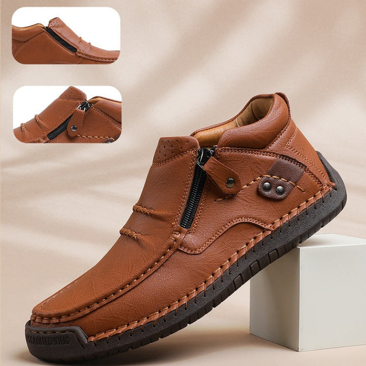 ⏰Limited Time Sale 50% OFF-Men’s Handmade Premium Leather Slip-On Driving Boots – Wide Toe, Arch Support, Waterproof, Pressure Relief, Non-Slip Sole for Casual, Travel &amp; Outdoor