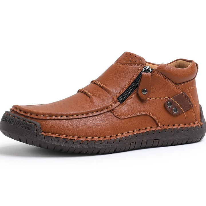 ⏰Limited Time Sale 50% OFF-Men’s Handmade Premium Leather Slip-On Driving Boots – Wide Toe, Arch Support, Waterproof, Pressure Relief, Non-Slip Sole for Casual, Travel &amp; Outdoor