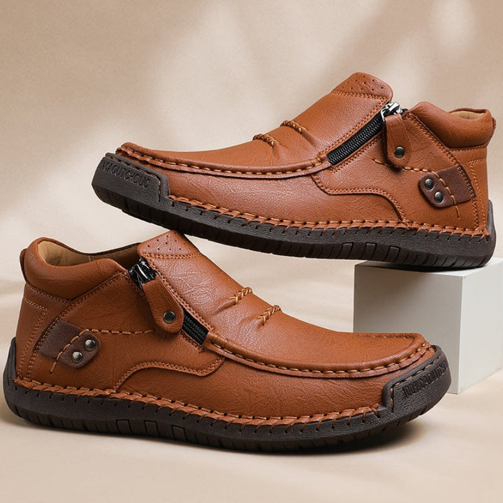 ⏰Limited Time Sale 50% OFF-Men’s Handmade Premium Leather Slip-On Driving Boots – Wide Toe, Arch Support, Waterproof, Pressure Relief, Non-Slip Sole for Casual, Travel &amp; Outdoor