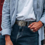 Men's Retro Bull Head Embossed Leather Belt