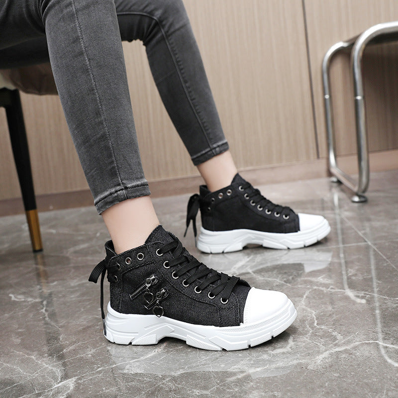 Scarpe casual di tela con suola spessa da donna