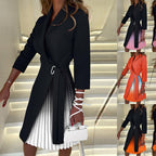 🎅Early Xmas Sales 🎁Ombre Lapel Neck Tied Waist Pleated Blazer Dress