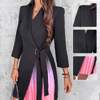 🎅Early Xmas Sales 🎁Ombre Lapel Neck Tied Waist Pleated Blazer Dress
