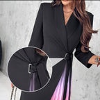 🎅Early Xmas Sales 🎁Ombre Lapel Neck Tied Waist Pleated Blazer Dress