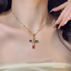 Colorful Rhinestone Cross Pendant Necklaces