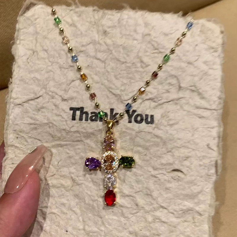 Colorful Rhinestone Cross Pendant Necklaces