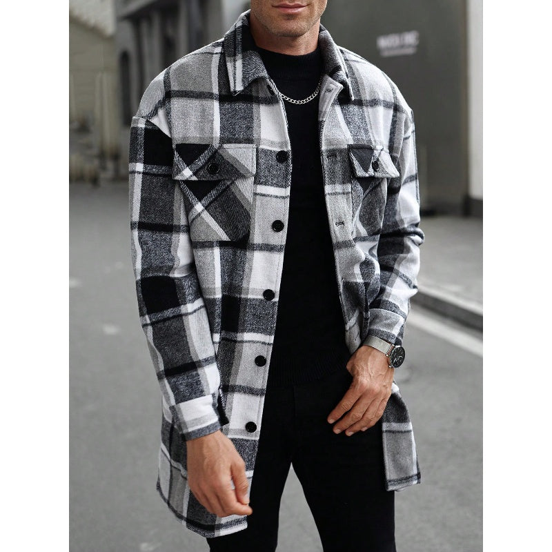 Plaid Turn-Down Collar Coat