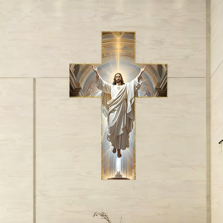 ✝️  Retro Jesus Christ Wall Cross Decor - Vintage Wooden Design with Faith Symbolism for Spiritual Home Accent 🌟🕊️