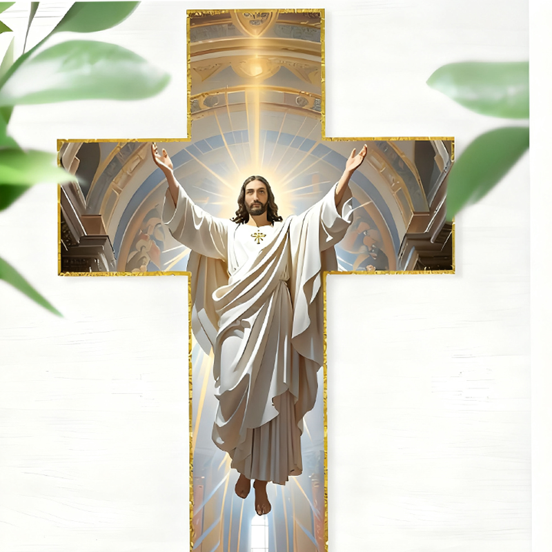 ✝️  Retro Jesus Christ Wall Cross Decor - Vintage Wooden Design with Faith Symbolism for Spiritual Home Accent 🌟🕊️