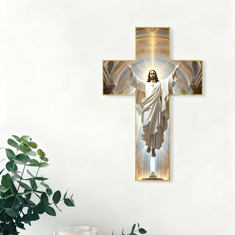 ✝️  Retro Jesus Christ Wall Cross Decor - Vintage Wooden Design with Faith Symbolism for Spiritual Home Accent 🌟🕊️