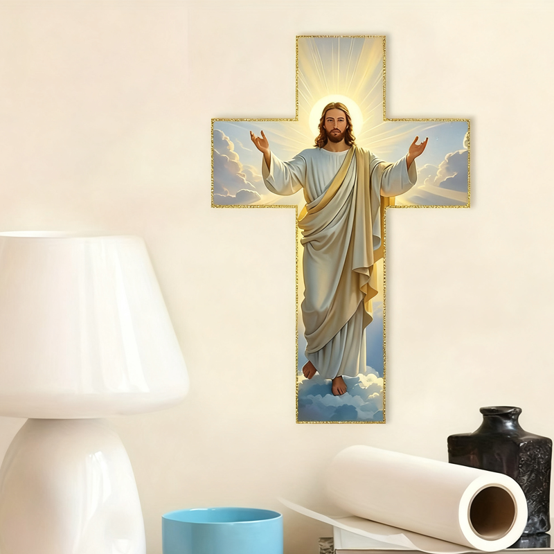 ✝️  Retro Jesus Christ Wall Cross Decor - Vintage Wooden Design with Faith Symbolism for Spiritual Home Accent 🌟🕊️