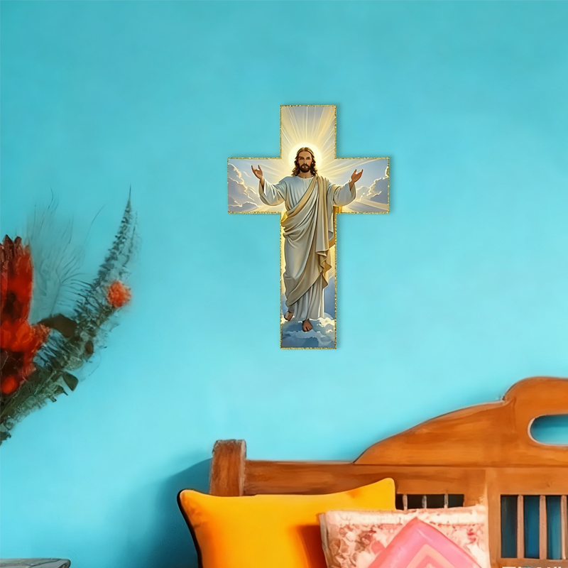✝️  Retro Jesus Christ Wall Cross Decor - Vintage Wooden Design with Faith Symbolism for Spiritual Home Accent 🌟🕊️