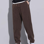Men's Tapered Drawstring Corduroy Pants with Pockets