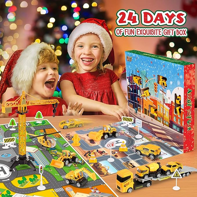 🚗Adventskalender for gutter: Lekesett med konstruksjonskjøretøy i legering