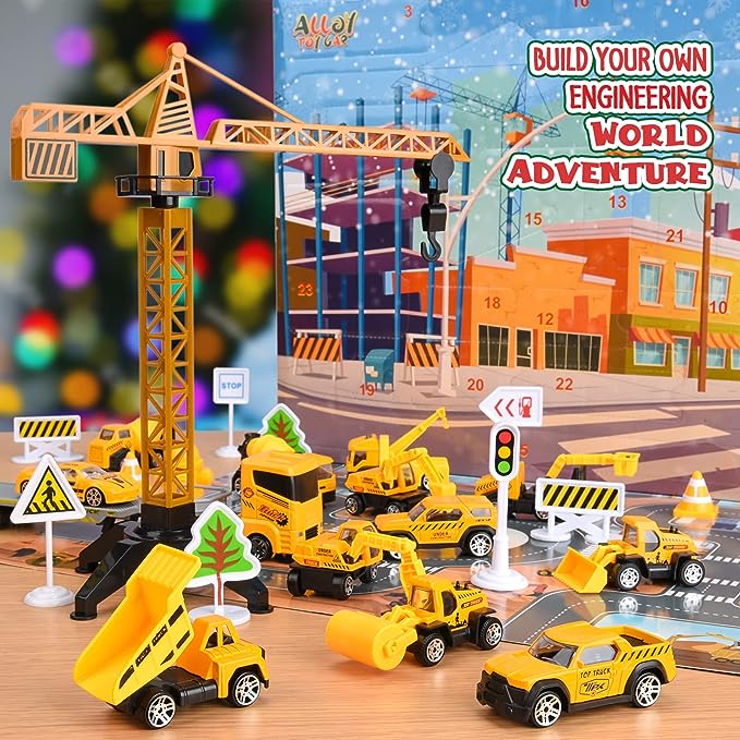 🚗Adventskalender for gutter: Lekesett med konstruksjonskjøretøy i legering