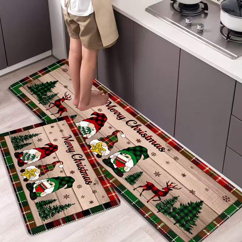 Festive Christmas Non-Slip Floor Mat Set