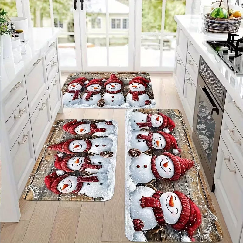 Festive Christmas Non-Slip Floor Mat Set