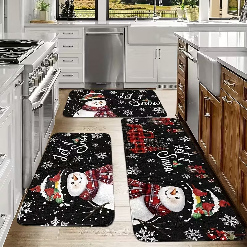 Festive Christmas Non-Slip Floor Mat Set