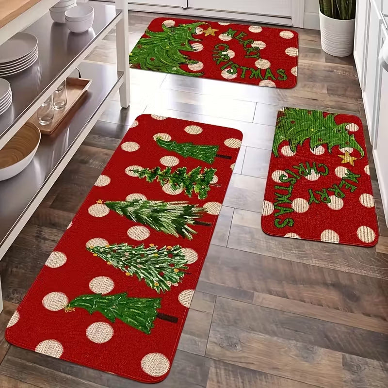 Festive Christmas Non-Slip Floor Mat Set
