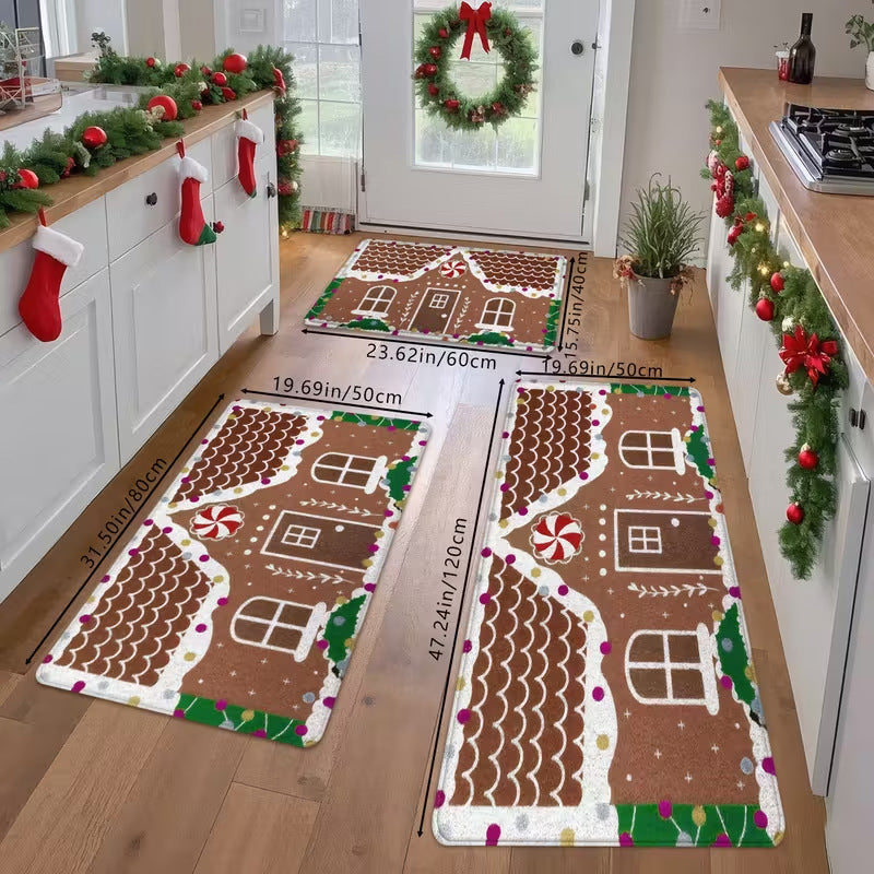 Festive Christmas Non-Slip Floor Mat Set