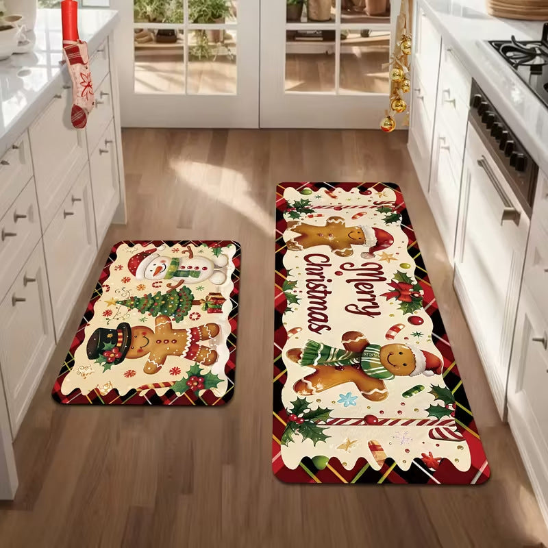 Festive Christmas Non-Slip Floor Mat Set