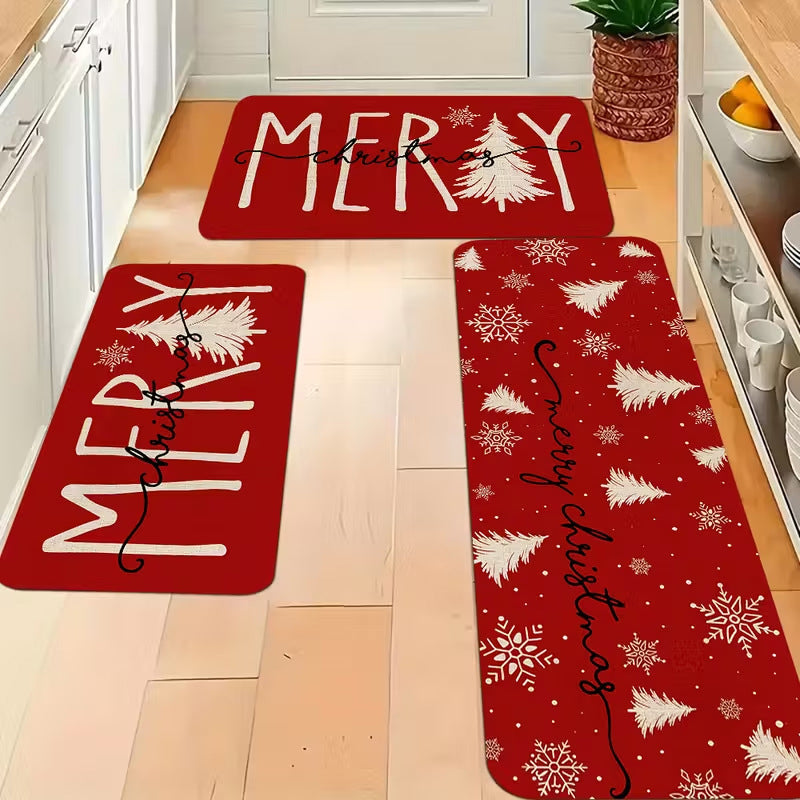 Festive Christmas Non-Slip Floor Mat Set
