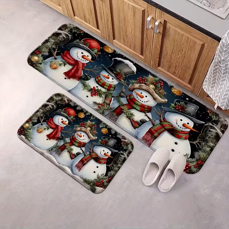 Festive Christmas Non-Slip Floor Mat Set
