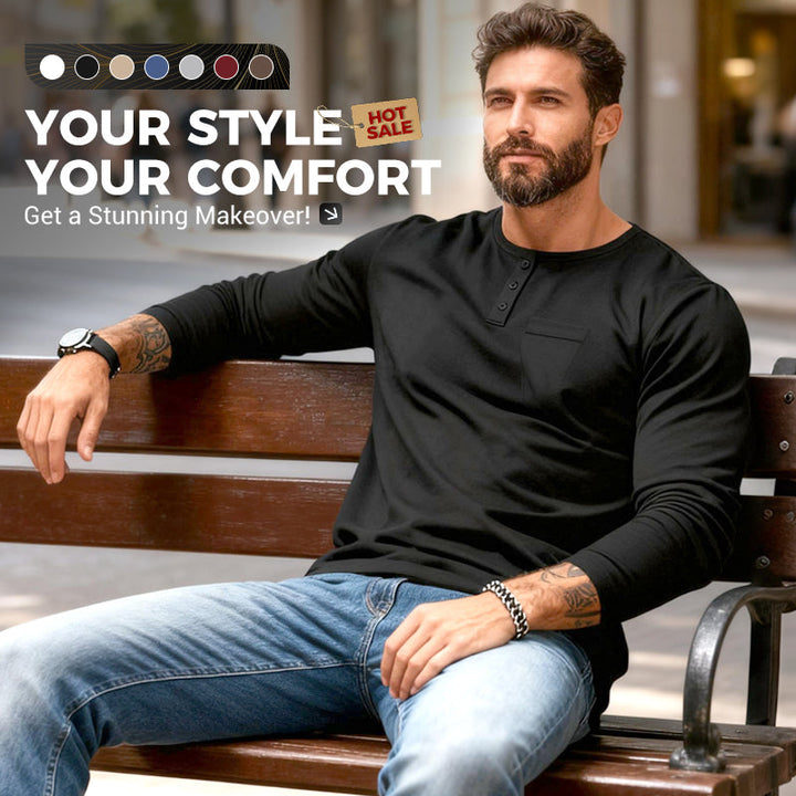 Gentlemanly and elegant Men’s Slim Fit Henley Long Sleeve T-Shirt