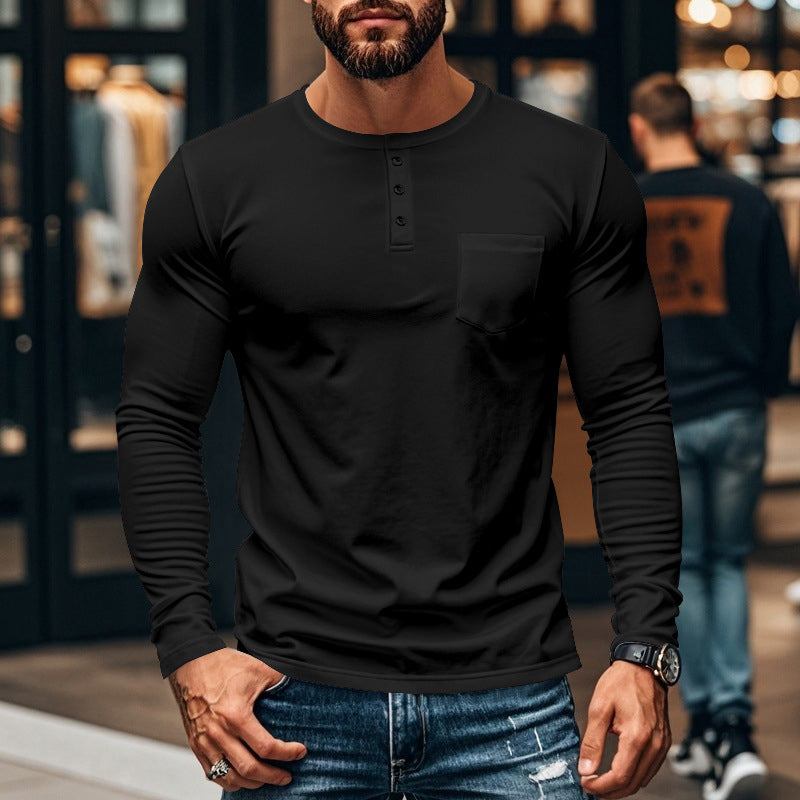 Gentlemanly and elegant Men’s Slim Fit Henley Long Sleeve T-Shirt