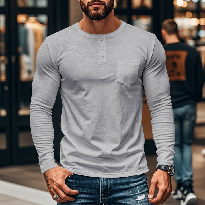 Gentlemanly and elegant Men’s Slim Fit Henley Long Sleeve T-Shirt