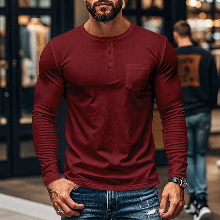 Gentlemanly and elegant Men’s Slim Fit Henley Long Sleeve T-Shirt
